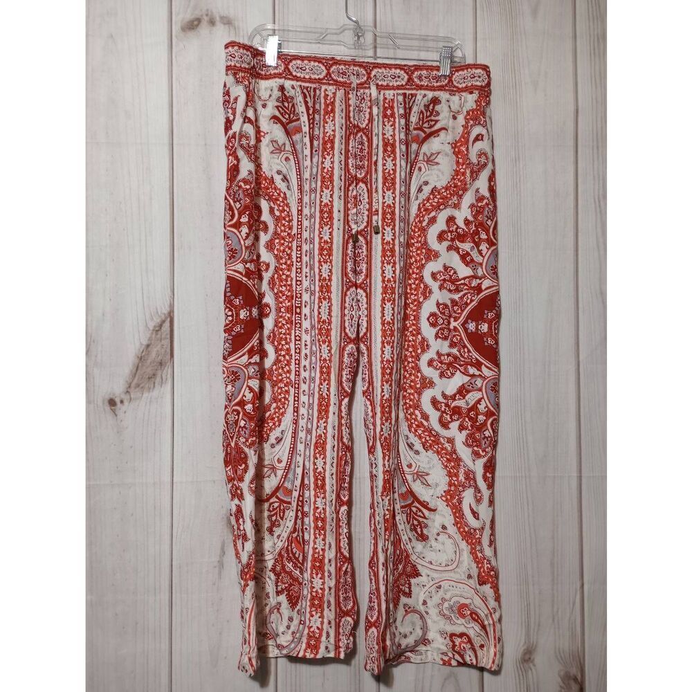 Hester and Orchord Pants Ladies Large Red Coral Wide‎ Leg Pull On Waist